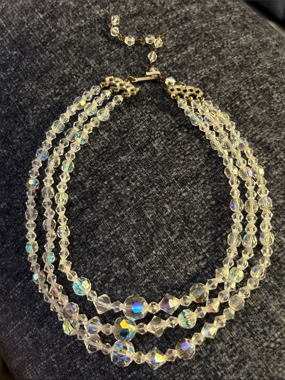 Vintage Crystal Bead Multi-Strand Choker Necklace - Clear/Silver Accent